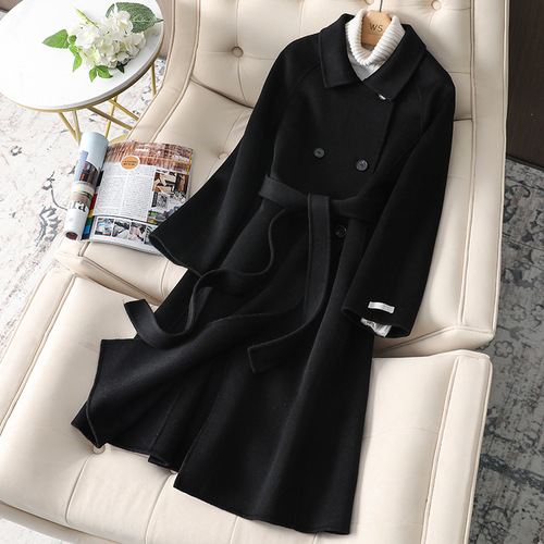 Double-sided cashmere large size slim coat mid-length 2024 autumn and winter Korean style fashion double-sided fleece coat for women