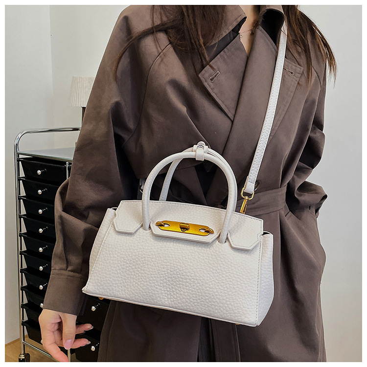 1687g Weight Lock Fashion Element Lock clasp Closure Type Single Shoulder Strap Strap Type Handbag Bags Type Casual, Street, Shopping Occasion Pu Leather Material Solid Color Pattern All Seasons Season Women's Gender Elegant, Classic Style Style Square Shape Medium Size Women's Medium Pu Leather Solid Color Elegant Classic Style Lock Square Lock Clasp Handbag 11