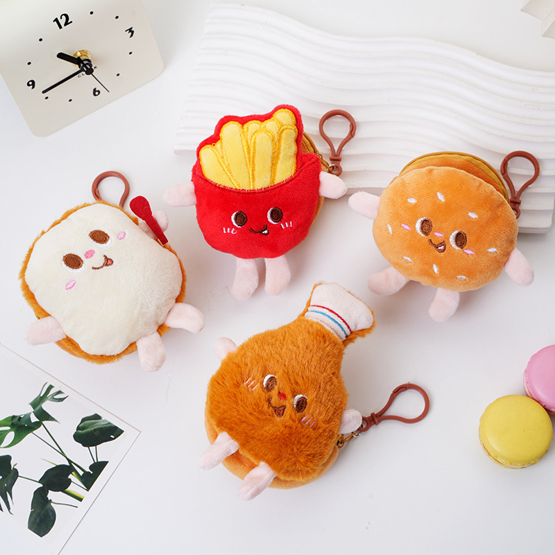 Creative Cartoon Toast Bread Burger Coin Purse Plush Fun Food Pendant Coin Storage Bag Keychain