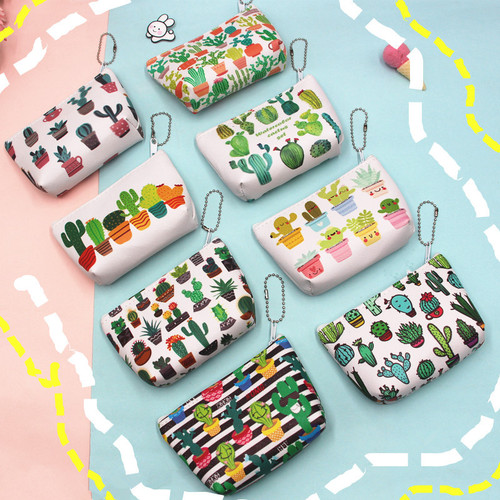 Cross-border cactus storage PU coin purse creative cartoon fashion small bag headphone key coin women's wallet