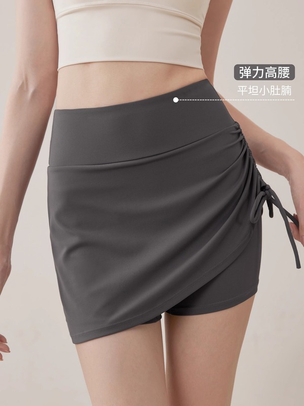 女性用スポーツフィットネスショートスカート、夏用薄手速乾ハイウエストアウターウェアランニングトレーニング偽ツーピース露出防止ヨガスカート|undefined