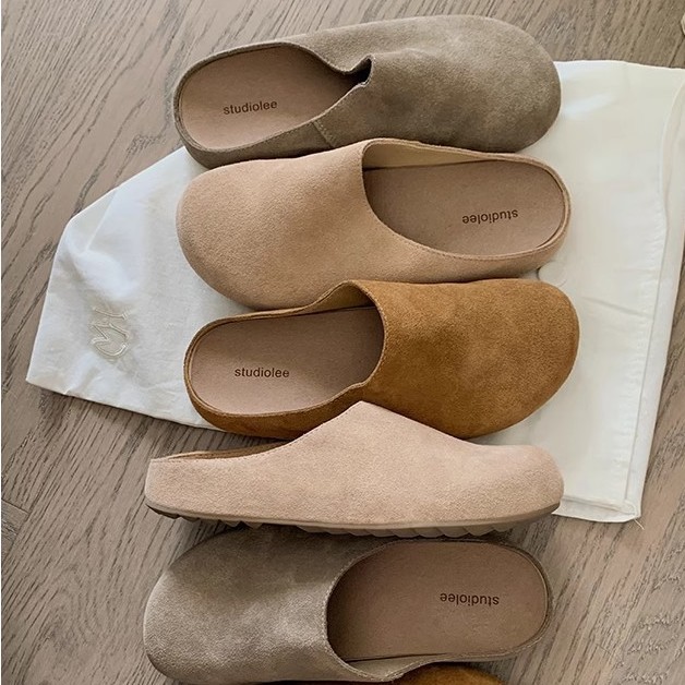 Versión de cuero de vaca ~ la uva de la madre con el mismo retrógrado un pedazo de zapatillas de botón Muller mitad de zapatillas de botón de mujer