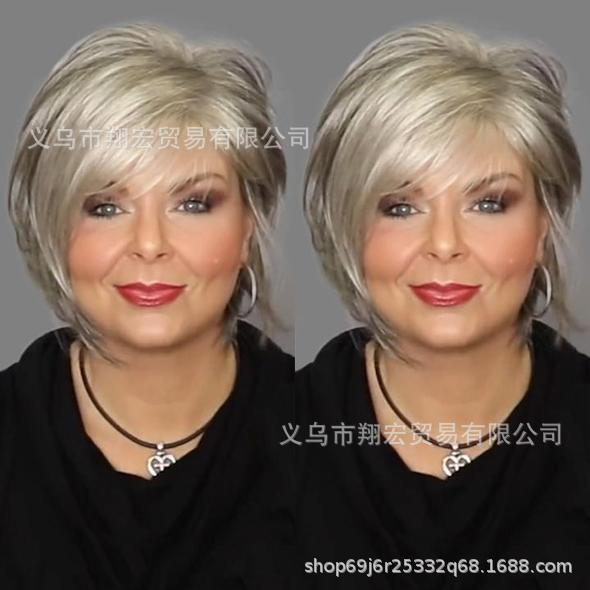 2021 independent website new hot European and American wig oblique bangs mixed color Golden Fluffy short straight hair wholesale