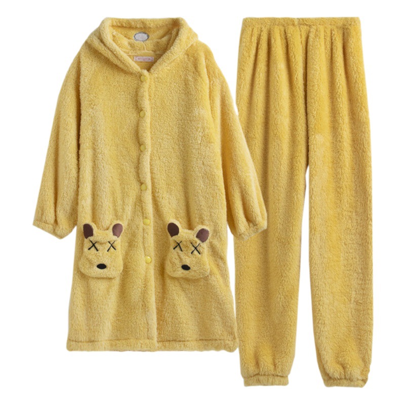 Net rojo pijamas de las mujeres de otoño e invierno popular de felpa engrosada forrado de lana MEDIADOS DE-longitud camisón de franela de las mujeres traje de desgaste para el hogar