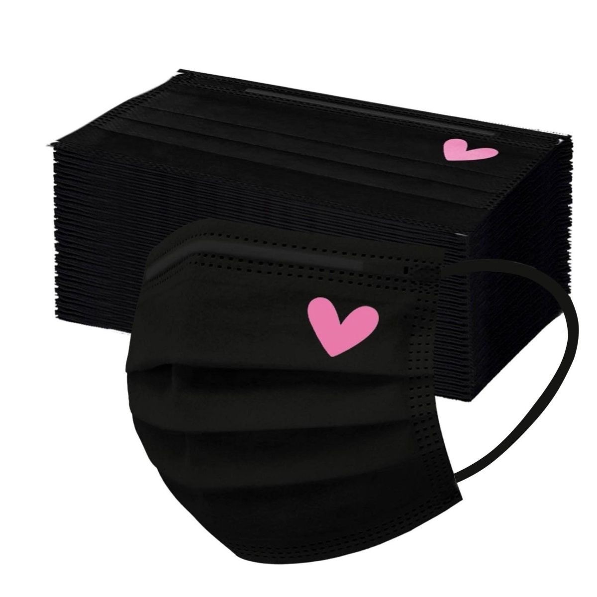High-Appearance Black Heart-Shaped Adult Protective Mask, Three-Layer Non-Woven Fabric, Fashionable, Individually Packaged, Trendy and Cool