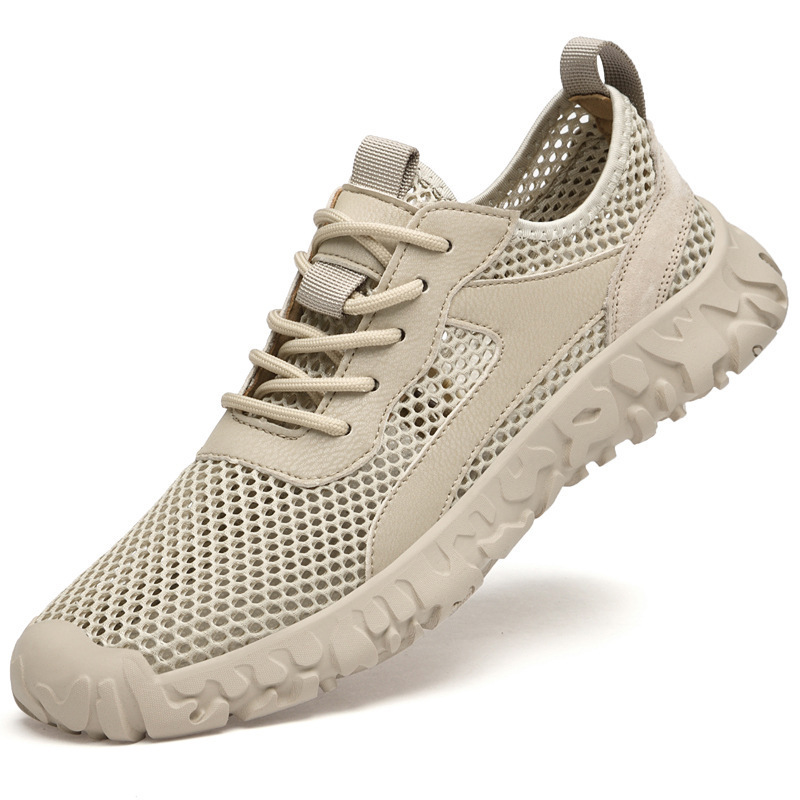 Cross-border men's shoes with hollow breathable mesh design, summer outdoor hiking shoes, trail running sneakers, perforated casual shoes Cross-border men's shoes with hollow breathable mesh design, summer outdoor hiking shoes, trail running sneakers, perforated casual shoes