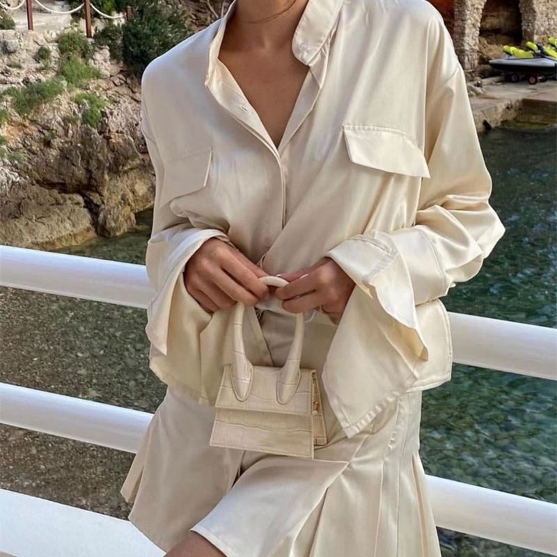 23 autumn Thailand tide brand socialite goddess fashion personality horn long sleeve satin short shirt dress 23 autumn Thailand tide brand socialite goddess fashion personality horn long sleeve satin short shirt dress