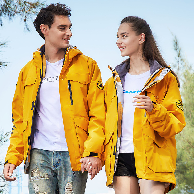 Men's new outdoor couple's windbreaker jacket, men's three-in-one two-piece set, autumn/winter detachable coat, group purchase