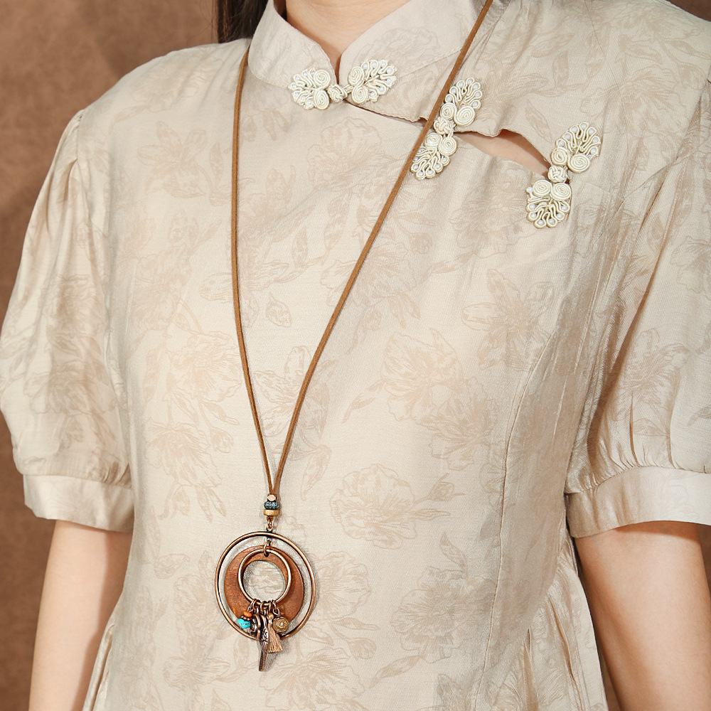 Bohemia Dream Catcher borla pendientes collar de madera estilo étnico largo borla colgante accesorios suéter cadena