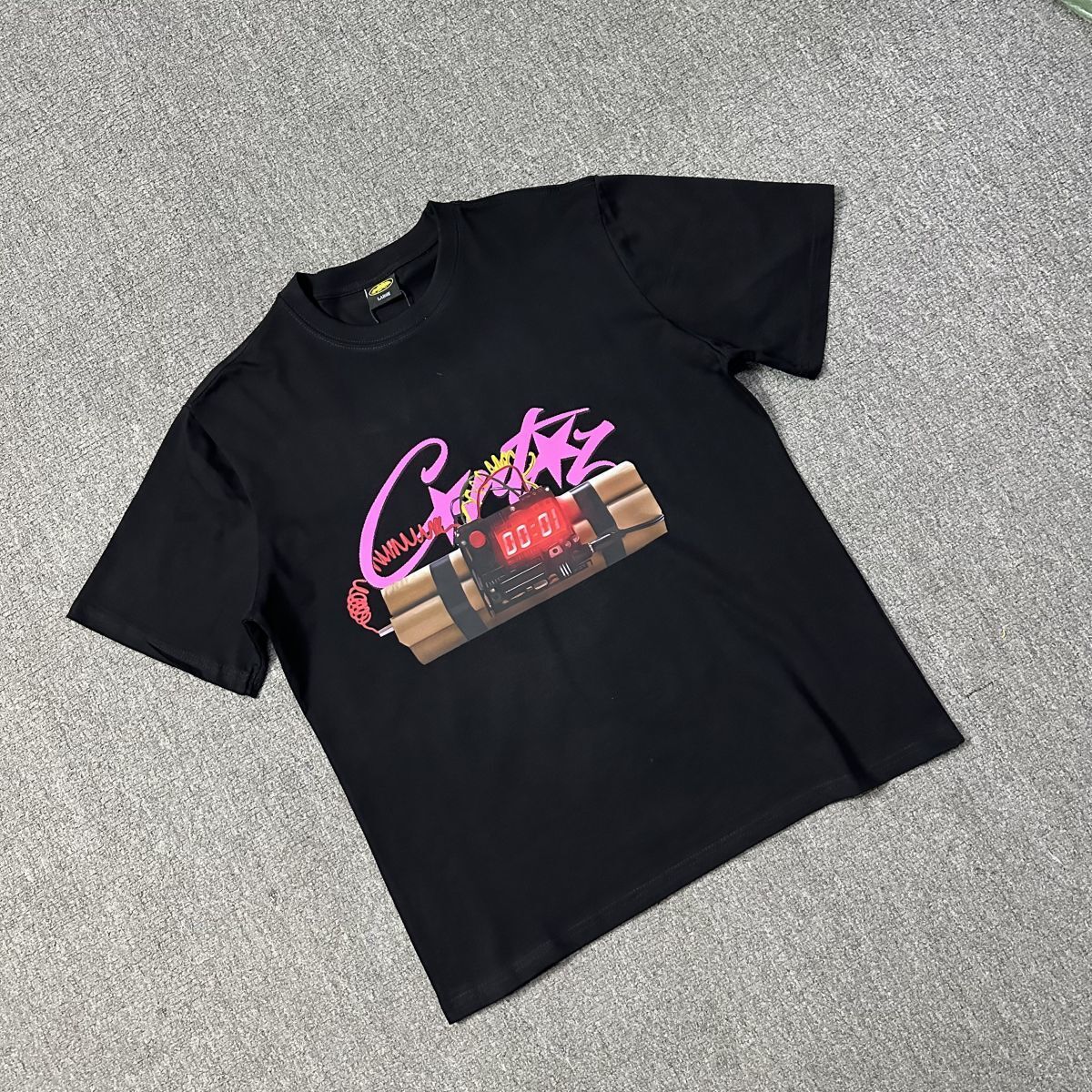 Corteiz T-shirt Time Bomb Pink Logo Black