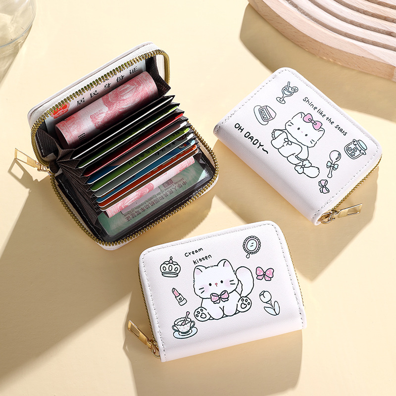 Bolsa de tarjetas de cremallera de dibujos animados transfronterizos bolsa de órgano de cremallera encantadora bolsa de tarjetas anti-magnéticas multi-posición bolsa de certificados
