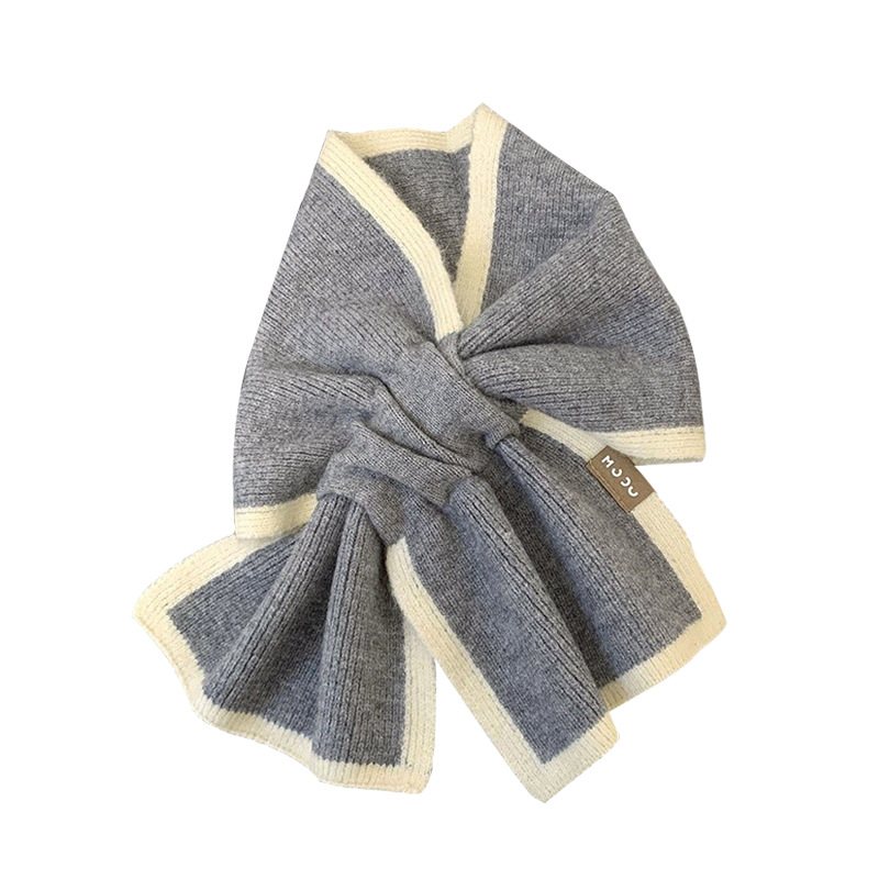 Tejido bufandas de invierno cálido francés doble cara estudiantes bufandas de cuello simple cruzada bufandas perezosas