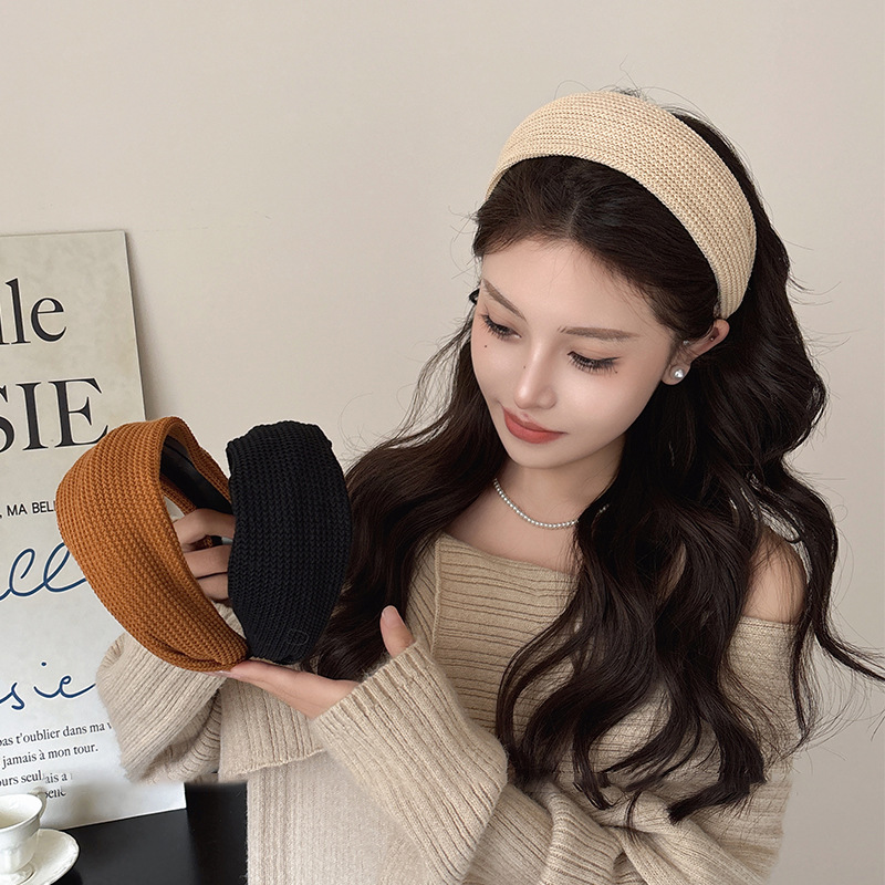 Coreana de importación retro color sólido punto de borde plano plano prensado banda de cabello temperamento universal simple banda de cabello rojo de red broca de cabello