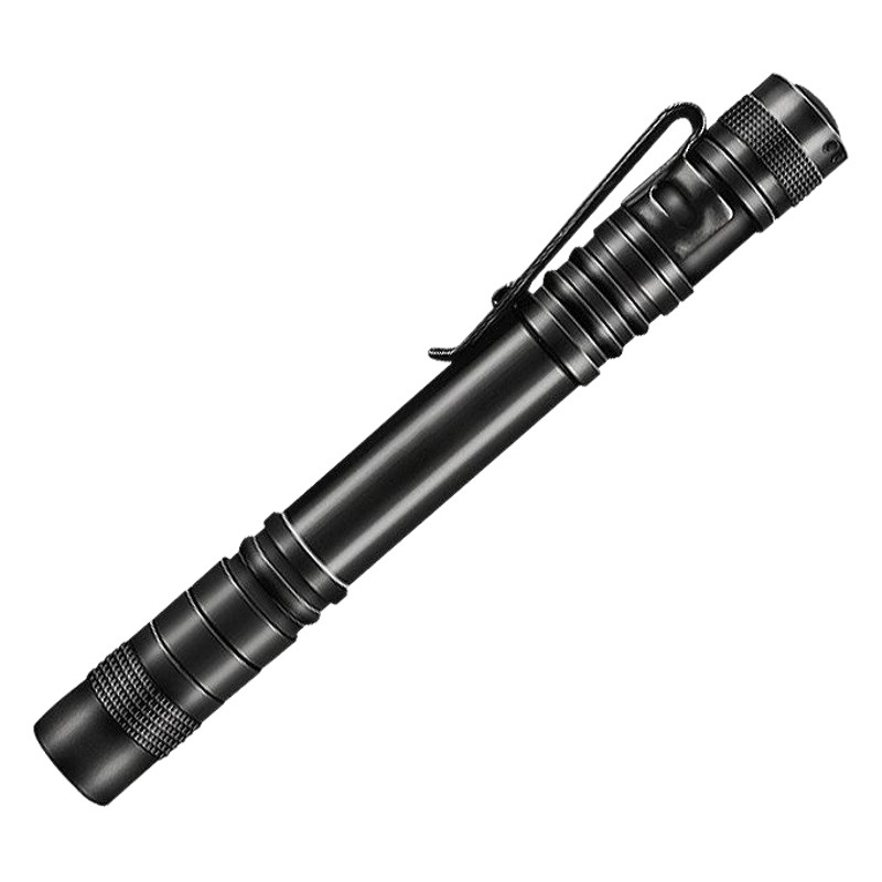 2 No. 7 Mini en forma de pluma pequeña linterna aleación de aluminio impermeable con titular de la pluma lámpara de regalo pequeña linterna AAA batería