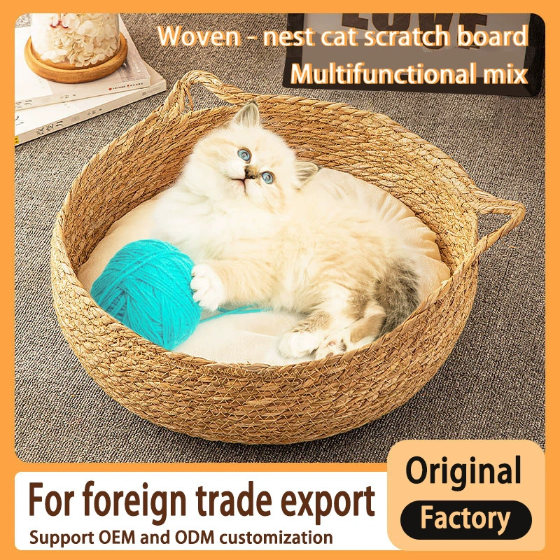 Cat nest made of straw plaits scratch board nest mad cat bed