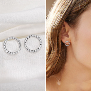 Cross-border Live Broadcast New Moissanite Earrings 925 Sterling Silver Plated 18K Gold Circle Earrings Cross-border Supply Simple Earrings
