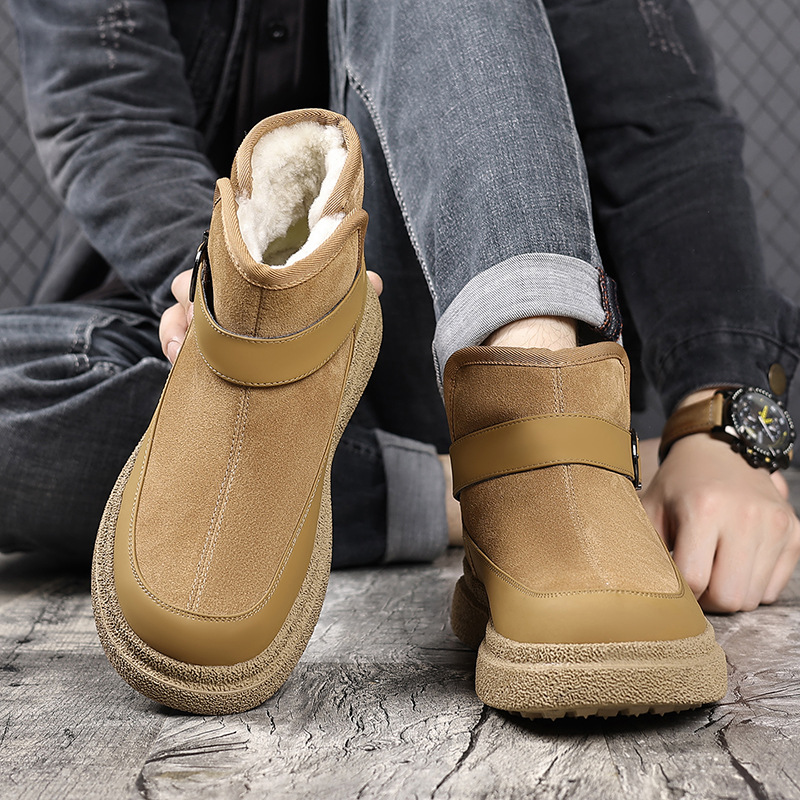 Botas de nieve para hombres pieles de invierno más gruesas nuevas botas de lana de cuero antideslizante de suela gruesa
