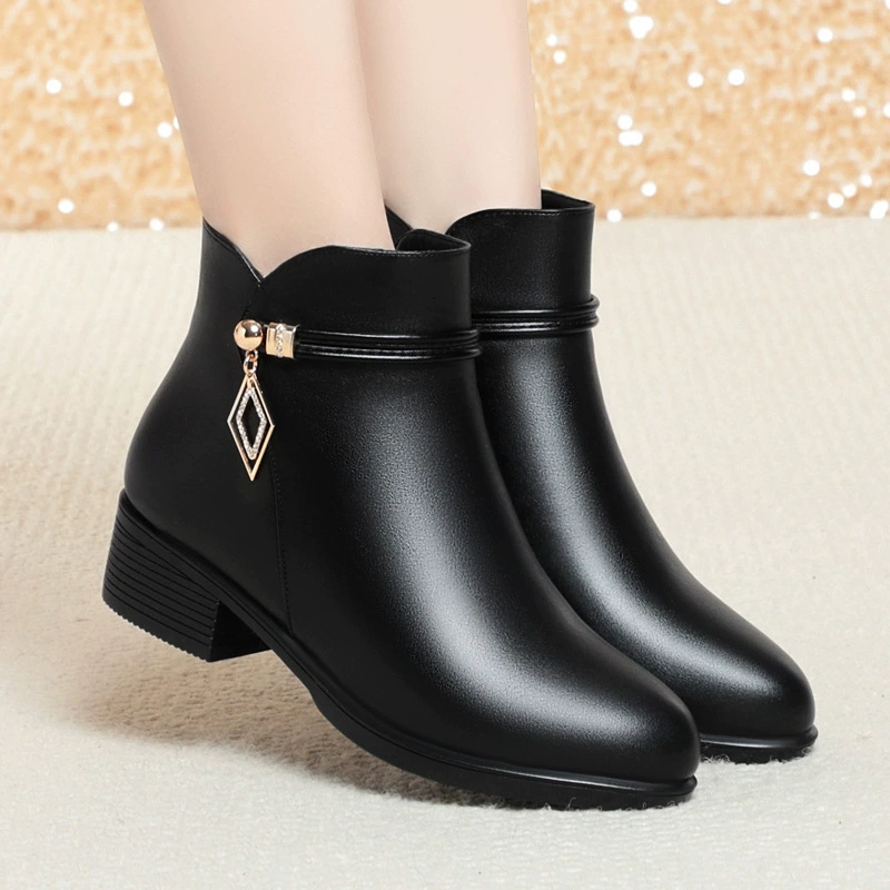 Женские противоскользящие средние каблуки темперамент удобные короткие сапоги женские хлопчатобумажные сапоги женские зимние бархатные теплая мама хлопчатобумажные туфли