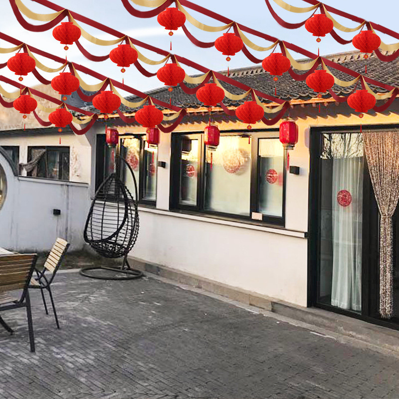 Suministros de boda al por mayor boda onda bandera linterna decoración al aire libre rural patio puerta onda guirnalda