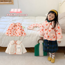 韩国童装秋冬女童棉服新款时尚爱心毛绒儿童棉袄两面穿羊羔绒外套