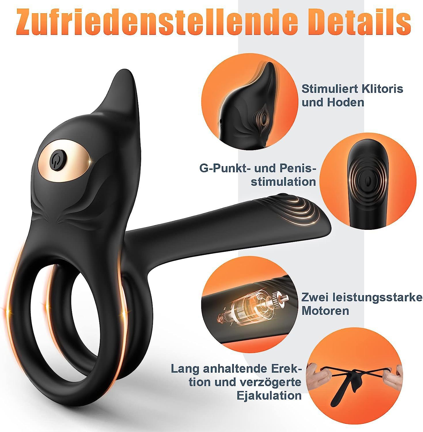 Vibrating Locking Ring with Remote Control, Silicone-ABS Couples Wearable, Black — detail image 4