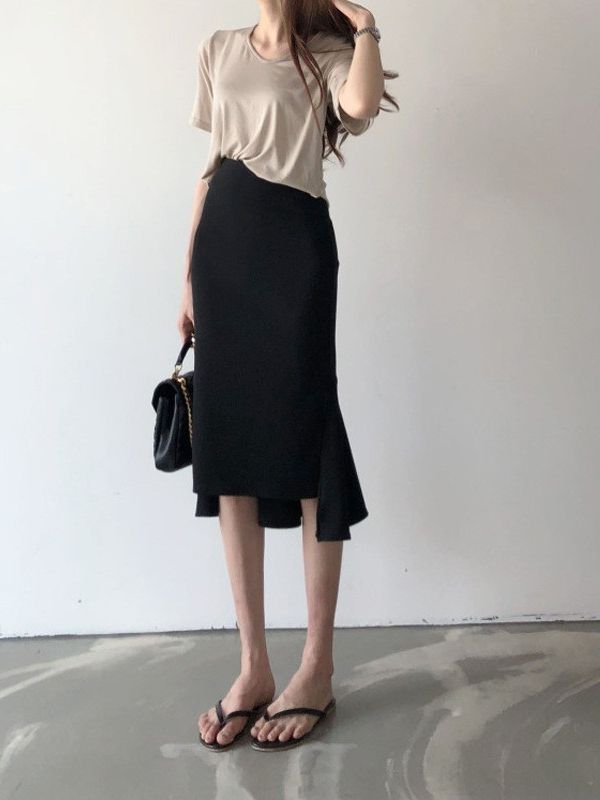 鱼尾裙鱼尾半身裙女开叉a字裙长裙职业半身裙子西装包臀黑色半裙|undefined