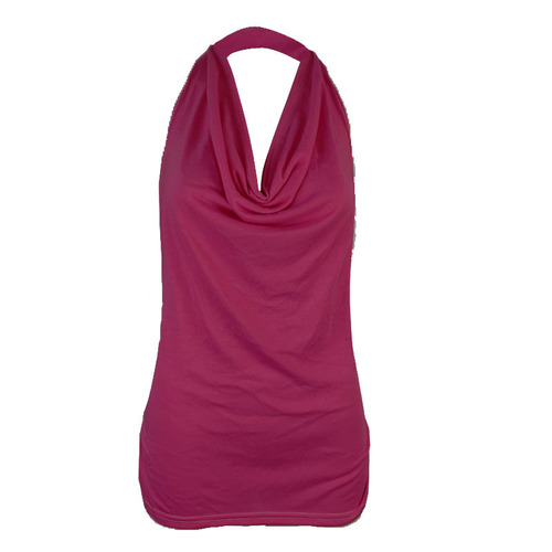 2025 Basic Bottom-Up Tank Top Style Amazon Plain Color Sleeveless T-Shirt for Women, European and American Style, Drape-Back, Revealing and Sexy Backless T-Shirt