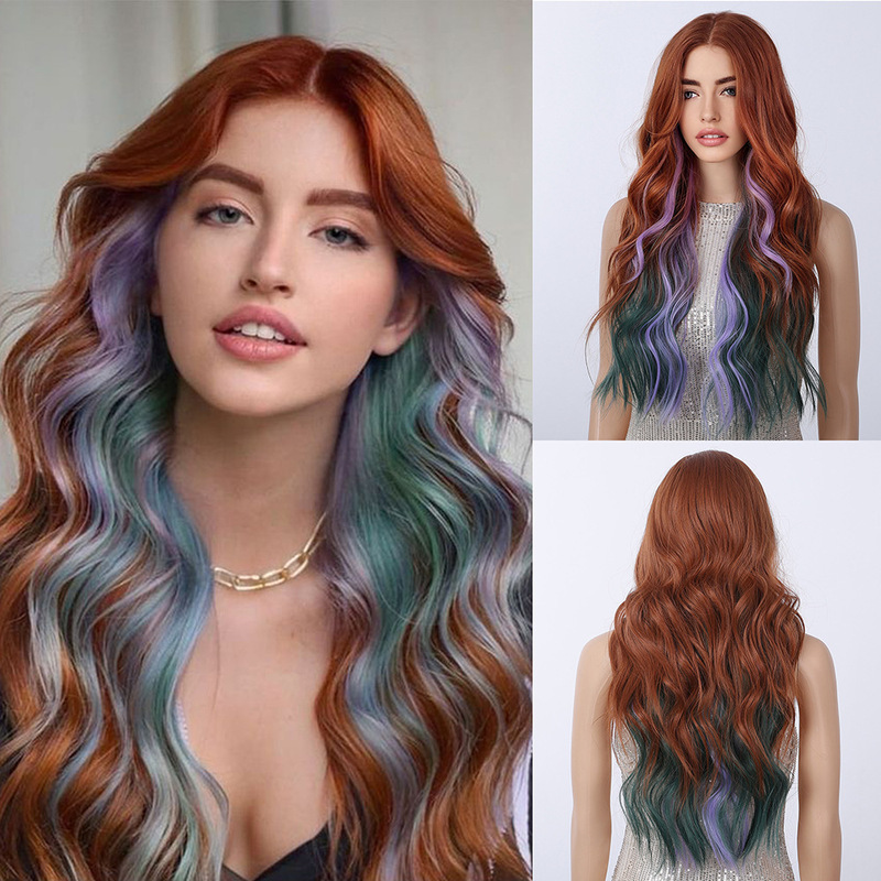 Aliexpress New Hot-Selling Women's Medium-Parted Big Wave Colorful Wig Full Headband Wig Factory Direct Sale Aliexpress New Hot-Selling Women's Medium-Parted Big Wave Colorful Wig Full Headband Wig Factory Direct Sale