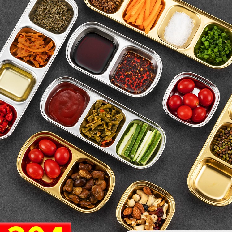 Блюдо для маринования из нержавеющей стали 304, посуда для корейского барбекю, ресторанная посуда, трехсекционное блюдо, горячий горшок, сухая посуда, приправа, маленькая тарелка, миска, блюдо для соуса