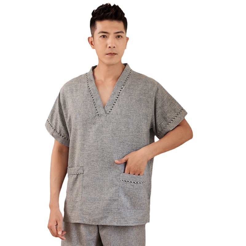 New Men's Cotton and Hemp Sweat Steaming Clothes Bathing Center Bathwear Women's Pajamas Massage Clothes Sauna Clothes Set Wholesale in Stock