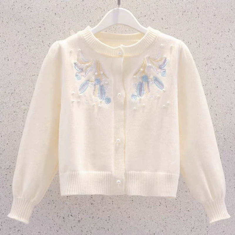 Детский кардиган для девочек, весенняя новинка, вышитая верхняя одежда для детей постарше, стильный трикотаж в стиле Мори для маленьких девочек