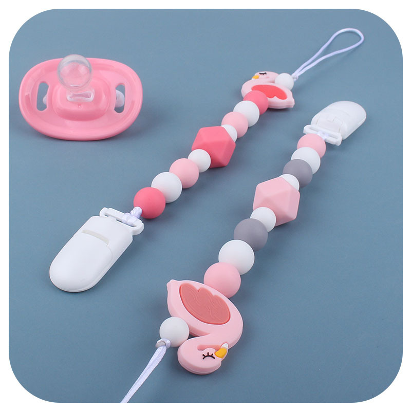 Bebé de dibujos animados animal Flamingo juguete de silicona dientes de bebé molienda palo mordedor chupete cadena anti-gota cadena