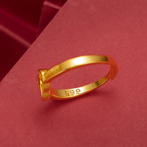 Yunnan Sand Gold Plated Double Heart Women's Ring, Popular Style Ring on Pinduoduo, Japanese and Korean Fashion Open Heart Women's Ring