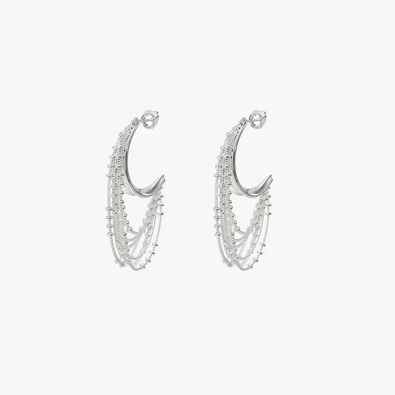 2022新款潮循环巴洛克链内凹流苏耳环小众设计感高级轻奢耳饰