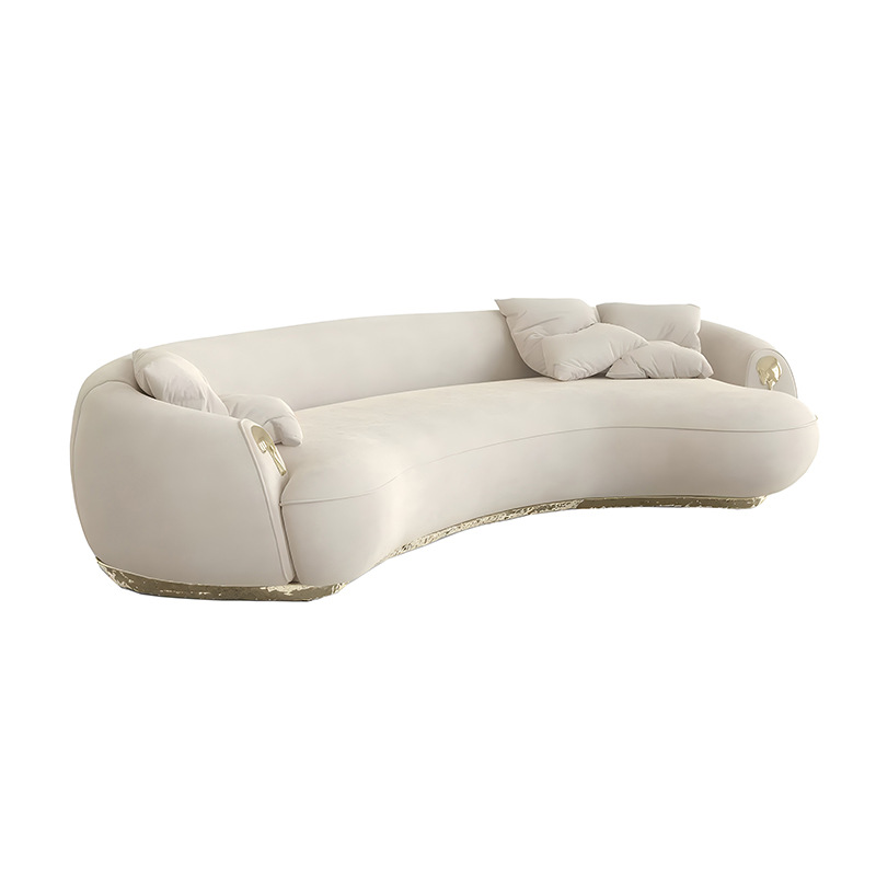 Light Luxury Modern Curved Sofa&mdash;Portuguese Designer Style, Ideal for Villa Living Rooms and Large-Sized Homes, High-End Matte Genuine Leather Sofa