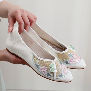 [Mengzhu] 2024 Spring Chinese Style Retro Embroidered Jacquard Cotton Pointed Toe Cheongsam Shoes Han Dynasty Matching Shoes