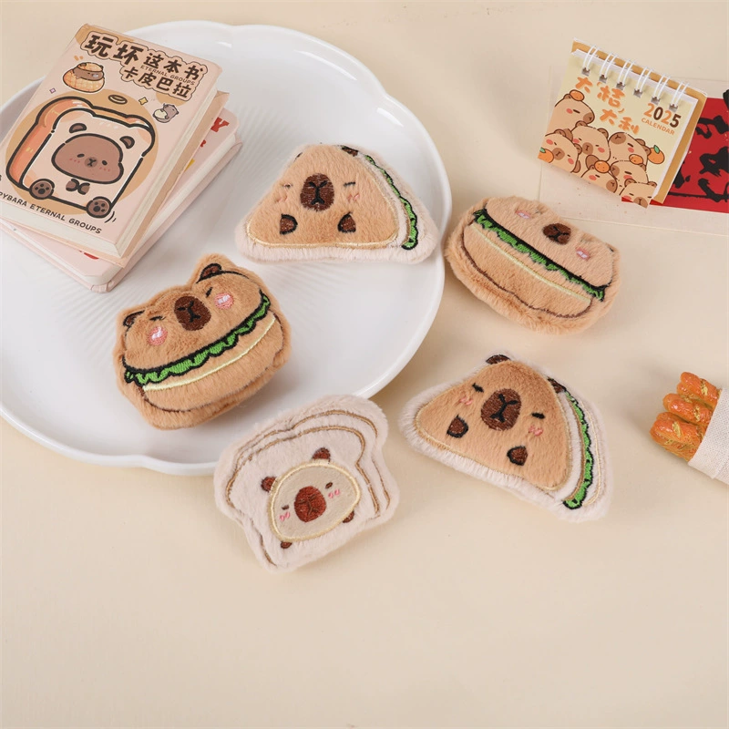 Мультяшный плюшевый бургер Кукла Капибара скрипит подвеска брелок брошь аксессуары для одежды diy