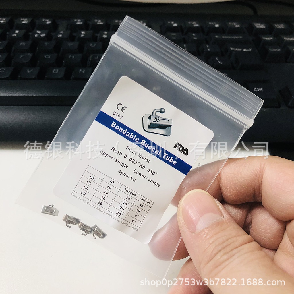 Tubo bucal de ortodoncia dental ROTH MBT tubo bucal cuadrado de alambre recto fondo de malla edgewise 4 piez/bolsa