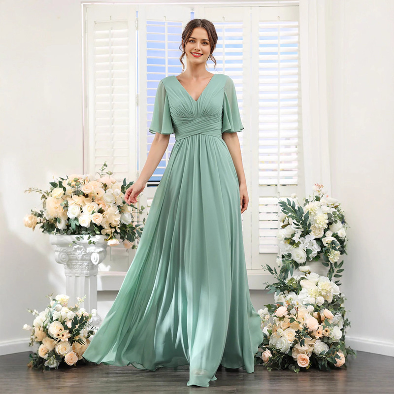 Foreign Trade European and American Banquet Elegant Evening Dress Design Wedding Bridesmaid Dress Long Dress Simple Slimming Dress