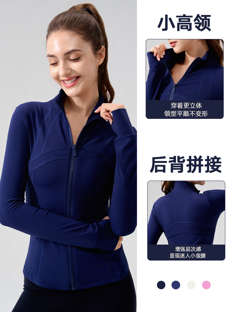 Otoño e invierno abrigo deportivo de cuello alto delgado y delgado chaqueta de yoga desnudo con guarnición de dedos gruesa ropa de ejercicio de correr al aire libre