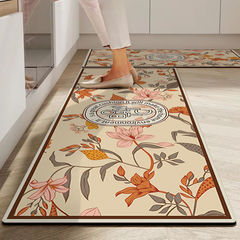 Chinese-style retro floral diatomaceous earth mat, absorbent oil and water, home-use wear-resistant anti-slip mat, long kitchen mat