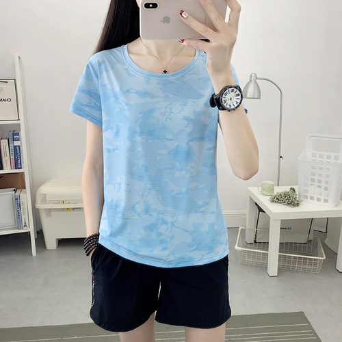 Outdoor mountaineering quick drying clothes for short-sleeved women's breathable sweat-absorbing quick drying sportswear light and quick drying top yoga fitness suit