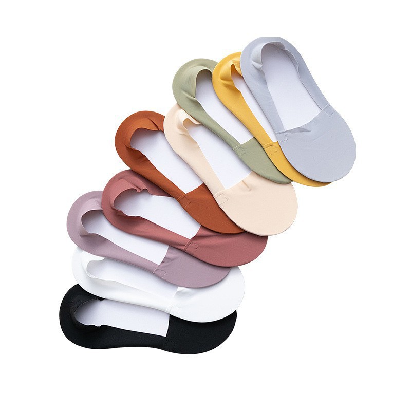 Calcetines de las mujeres de corte bajo invisible de seda de hielo verano fina toalla transparente Fondo aire que absorbe el sudor de silicona calcetines sin talón