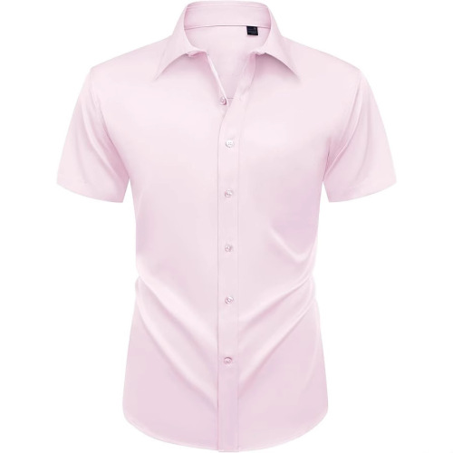 Short-sleeved solid color men's shirt, formal shirt, wrinkle-resistant men's clothing large