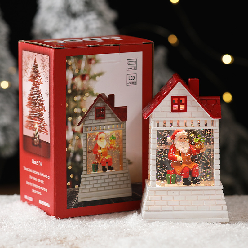 Vintage-Weihnachtslaterne in Hausform, mit Wasser gefüllt – Handgefertigte Tischdekoration mit LED-Beleuchtung, festliches Geschenk für Zuhause und Büro_voghion.com