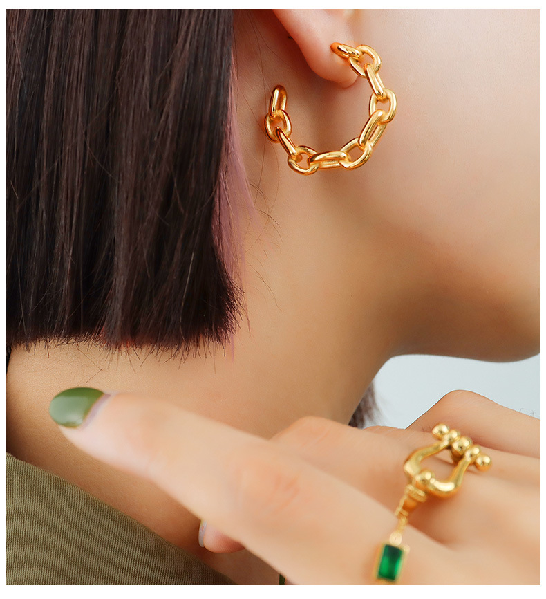 No Inlaid Inlay Material PVD Coated Real Gold Plated C Shape Titanium Steel Retro Waterproof Non Tarnish Earrings