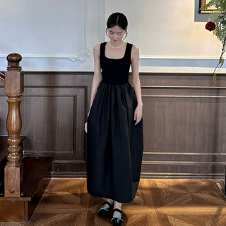 港风甜妹百搭吊带连衣裙女装2025夏季新款针织拼接气质蓬蓬背心裙