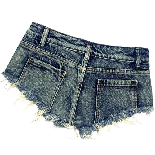 Short denim shorts with ultra-low waist, ultra-short denim shorts, Western punk style club women's pants, frayed and washed with hair edge and holes