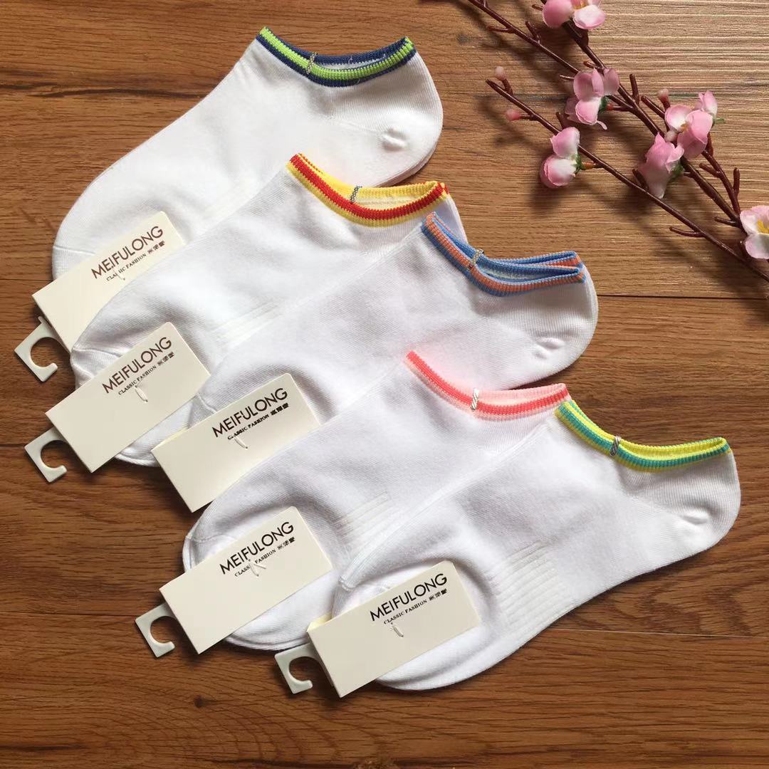 Four Seasons socks women's new cotton color edge White socks simple low-top low-cut short sweat-absorbing socks wholesale