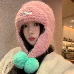 ins多巴胺彩色毛球针织毛线帽子女秋冬保暖韩版护耳雷锋帽显脸小
